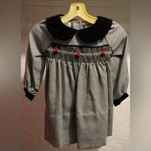 Black and White Houndstooth Dress with Floral Accents